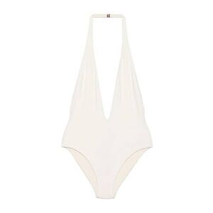 CHLOE Deep V Plunge Off White swimsuit with gold buckle accent NWT Medium